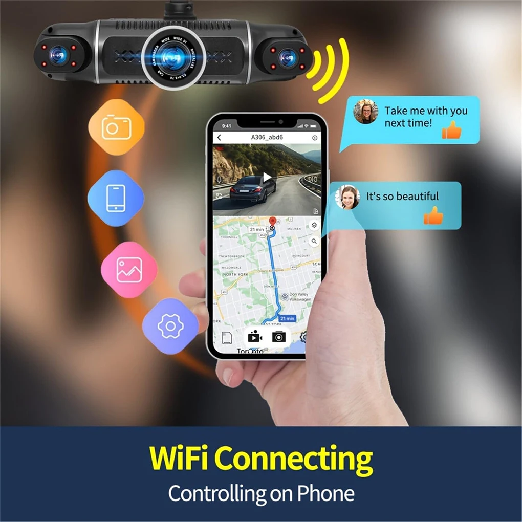 4-канальная автомобильная видеорегистратор 360 °   Камера вращения вождения 1080P, циклическая запись ночного видения, 24-часовой монитор для парковки, поддержка GPS, Wi-Fi