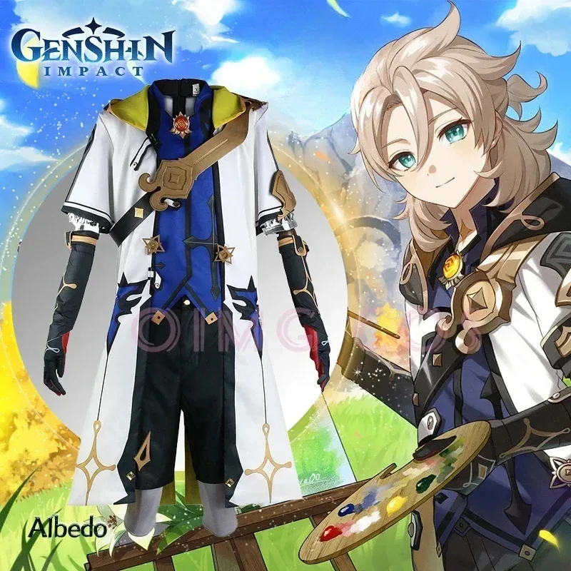 

Genshin Impact Albedo Cosplay Costume Adult Carnival Uniform Wig Anime Halloween Party Costumes Masquerade Women Game