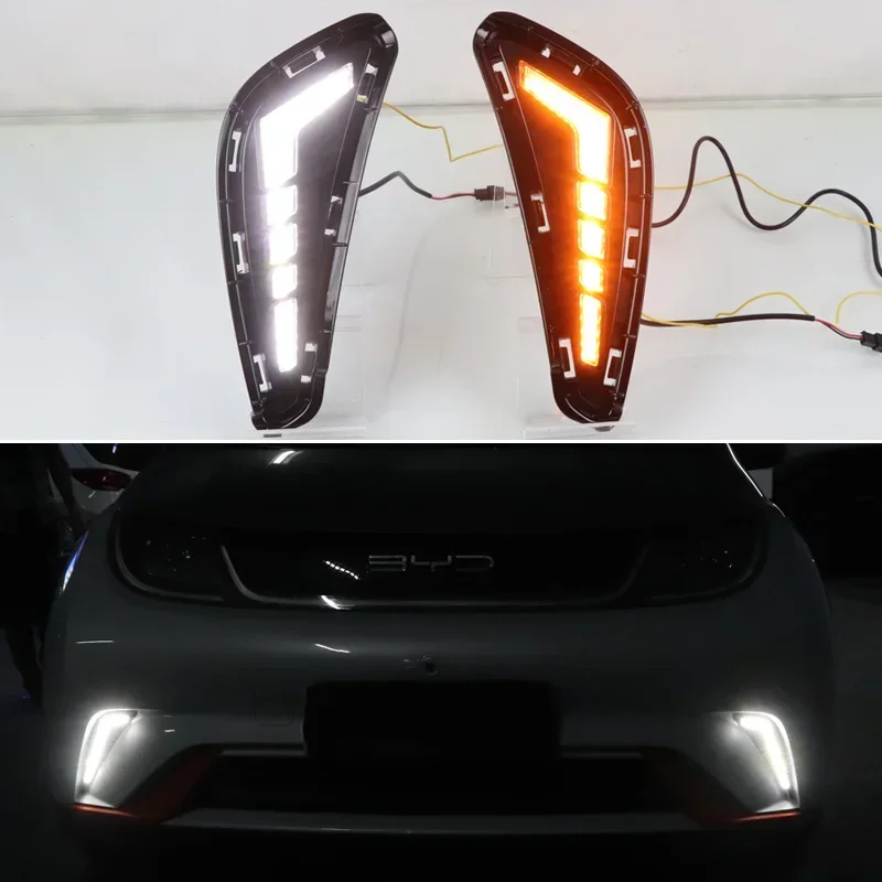 LED Daytime Running Light For BYD Dolphin 2021-2022 Plug&Play Dynamic Turn Signal Waterproof Car 12V LED DRL Lamp