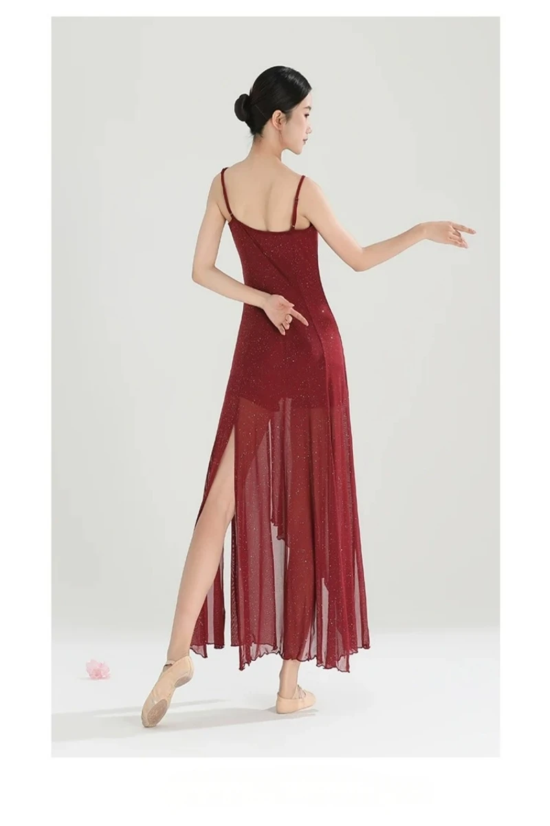Classical Latin Jazz Irregular Strap Flash Yarn Skirt Performance Practice Dress Wine Red Split Dance Special Skirt