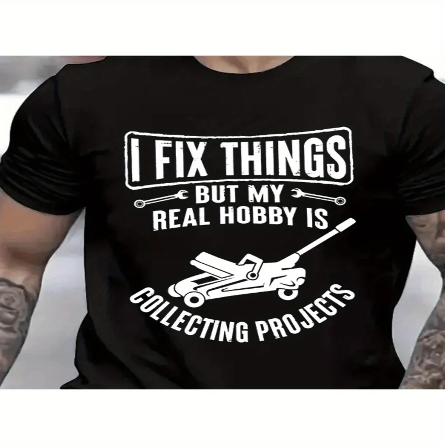 Men's Mechanic Funny Tee Shirt I Fix Things Collecting Objects Humor Tshirts for Him Garage Job Occupational Mechanics Tee Tops Retro Graphic Shirt, Holiday Tshirt