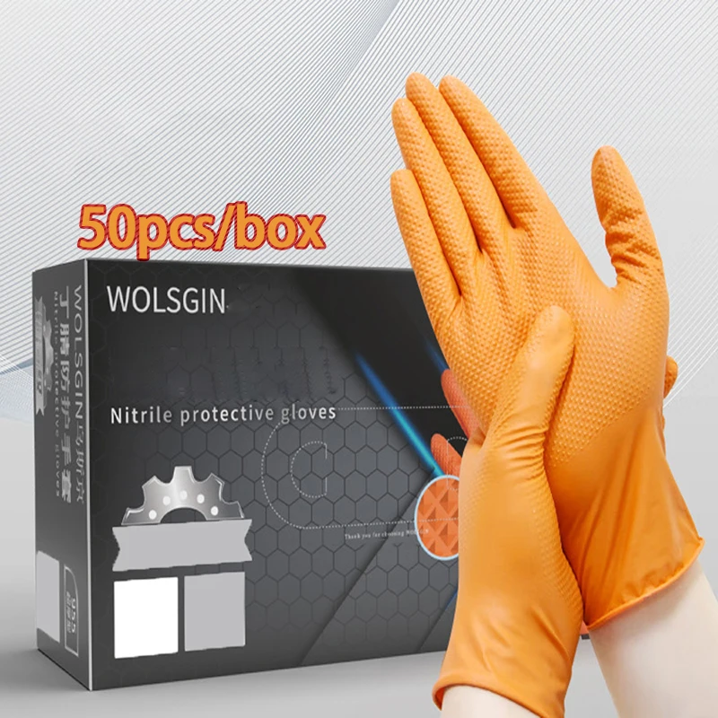 20/50PCS Black Nitrile Gloves Disposable 8Mil Thick Heavy Duty Diamond Textured Industrial Safety Work Gloves for Mechanics