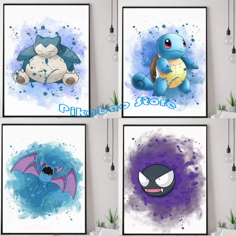 Anime Pokemon obraz na płótnie Bulbasaur Charmander Squirtle plakat i druk akwarela na ścianę obraz ozdobny prezenty dla dzieci