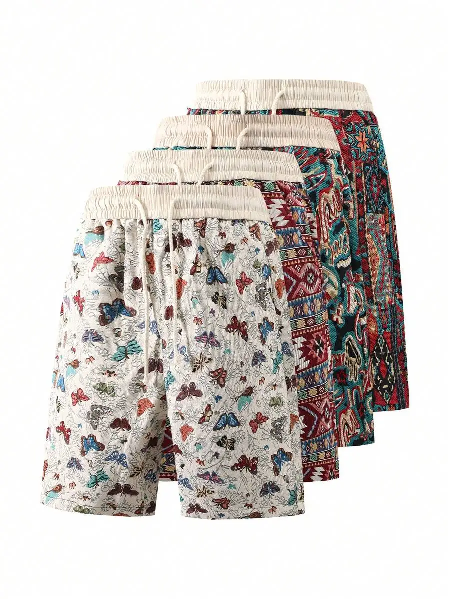 

Mens Summer Vintage Graphic Print Casual Shorts Relaxed Fit Elastic Drawstring Waist