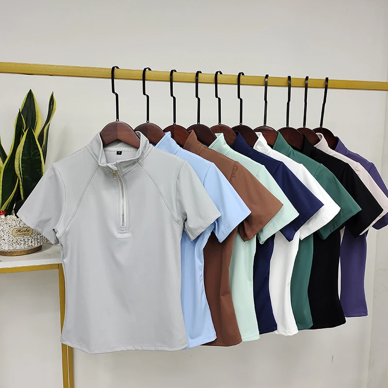 MXLLINA แฟชั่นคุณภาพสูง Western Zipper Horse Riding Base Layer Quick Dry Rider Equestrian Short Sleeve Shirt ซัพพลายเออร์