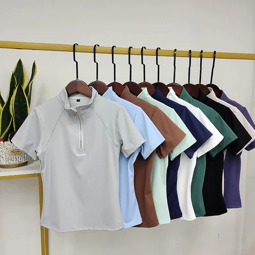 MXLLINA moda alta calidad cremallera occidental capa Base para montar a caballo jinete de secado rápido ecuestre camisa de manga corta proveedores