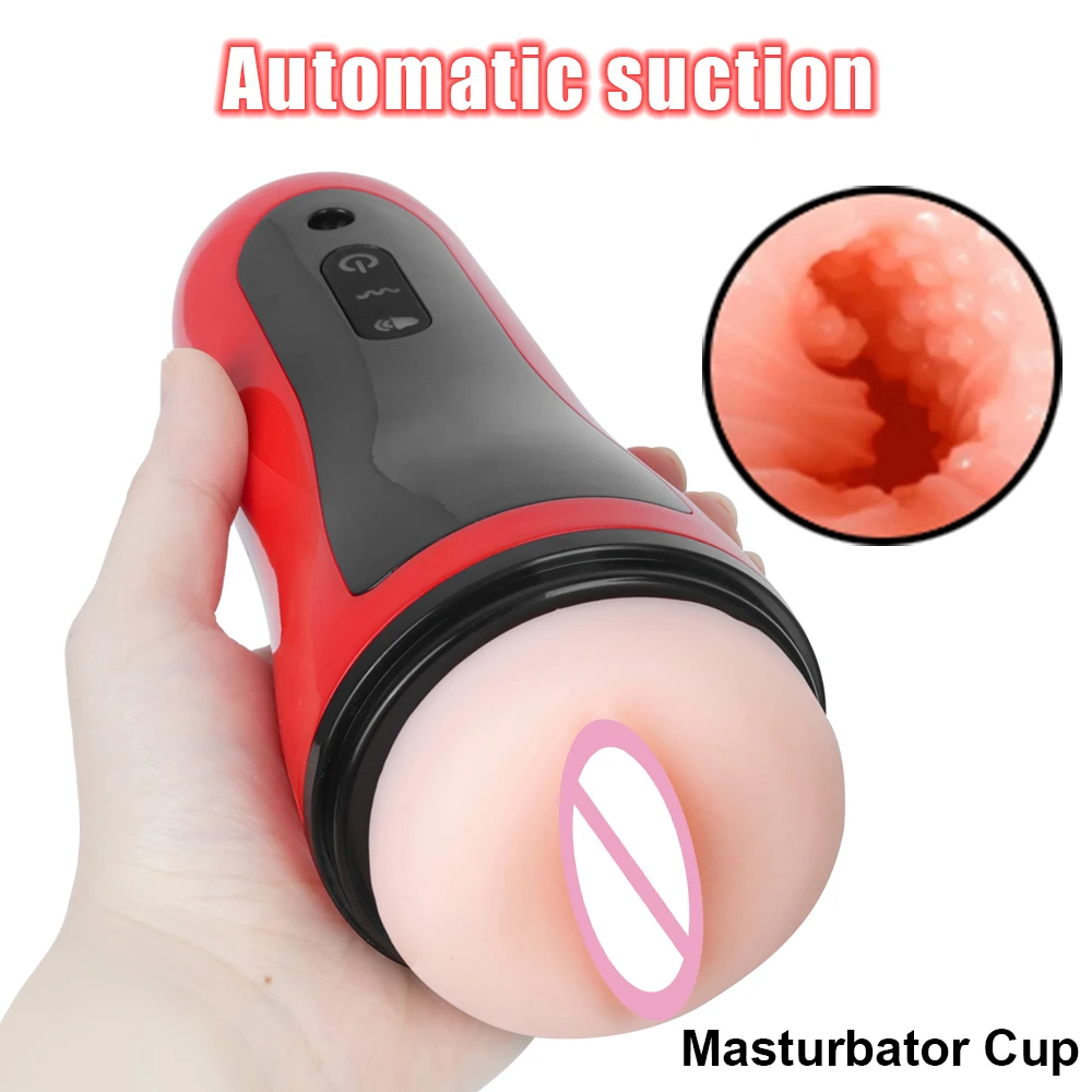 20cm Electric Male Masturbator Vibrator Vagina Real Pussy For Men 18 Glans Sucking Penis Pump Exerciser Sex Toy Erotic Products