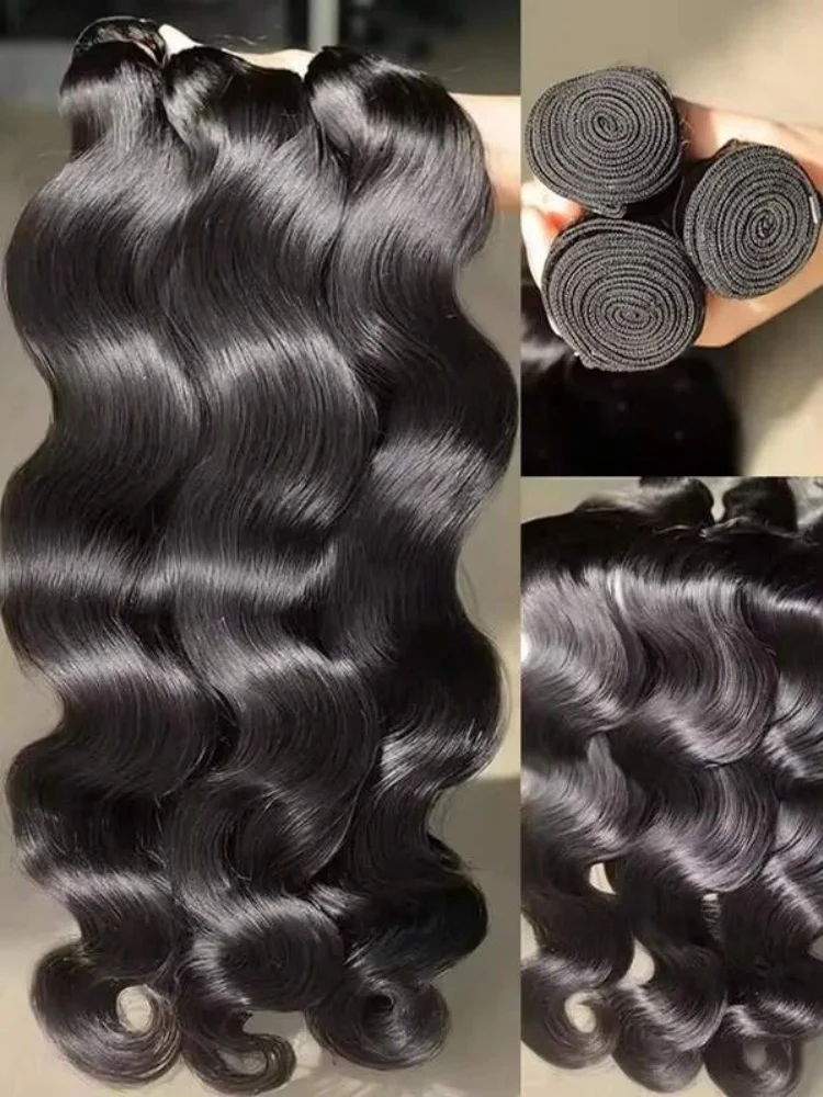 Mechones largos ondulados para mujer, extensión de cabello de 28, 30, 32 pulgadas, extensiones de cabello humano de Color negro Natural, mechones de doble trama, 1/3/4 Uds.