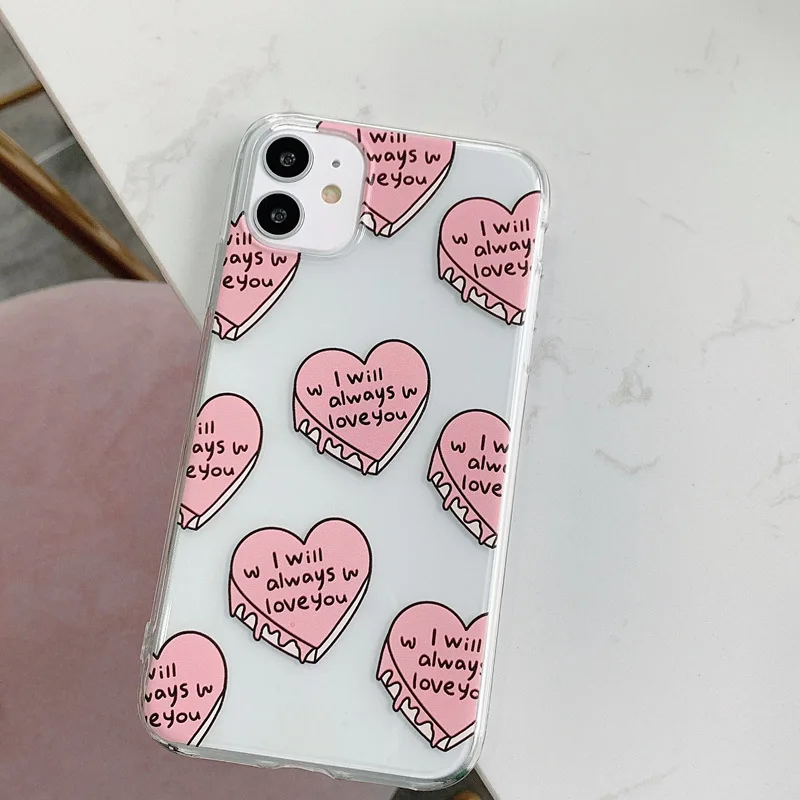 Pink Love Phone Case For iPhone 16 15 14 13 12 11 Pro XS MAX 7 XR 8 7 Plus Clear Cover Fundas