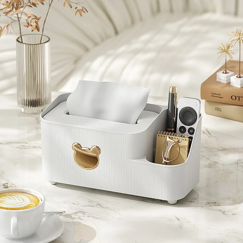 Cartoon Bear Multi-functional Storage Tissue Box, Household Simple Pumping Carton, Bedroom and Living Room Small Item StorageBox