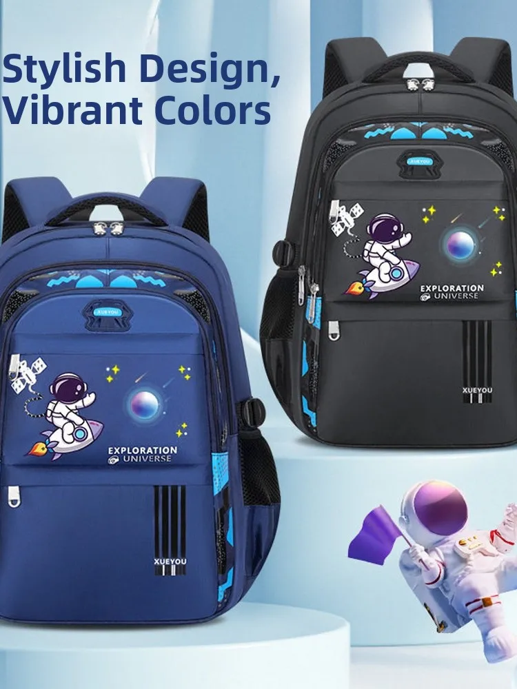 children's-large-capacity-waterproof-space-astronaut-print-backpack-double-shoulder-bag-school-bag-spine-protection-lightweight