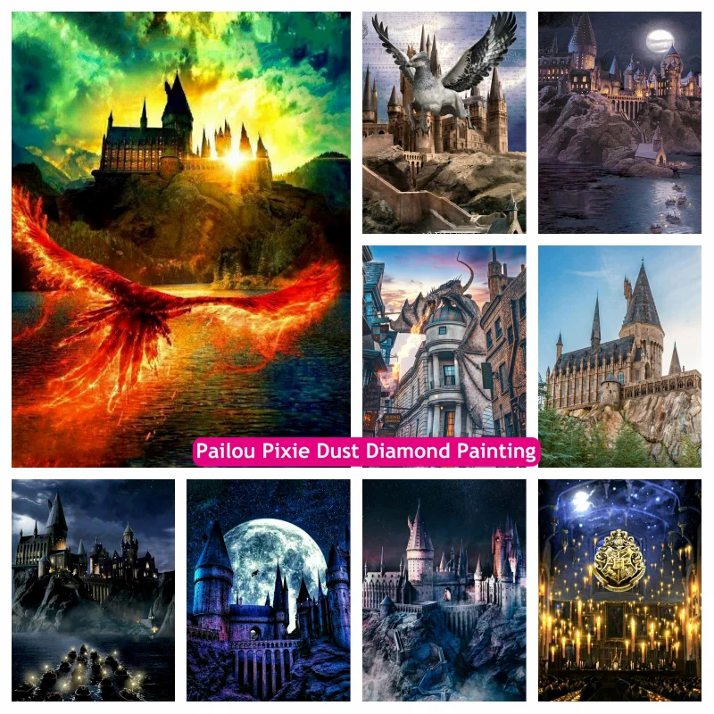 Great Lake To Wizard Witch School 5d AB Diamond Art Painting Magical Castle Landscape Cross Stitch Mosaic Room Decor