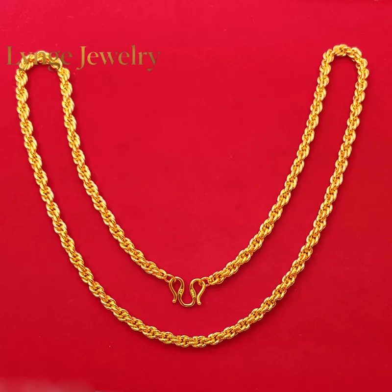 

Lynge Jewelry 5mm24K real gold necklace men's gold twist button rope 9999 chain clavicle chain necklace wedding