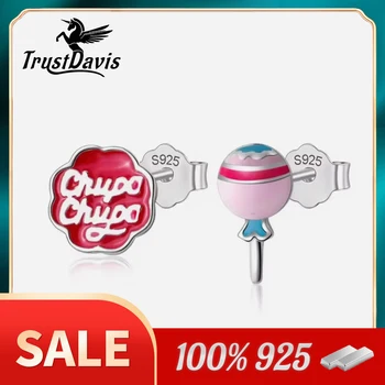 Trusta 100% 925 เงินสเตอร์ลิงผู้หญิงเครื่องประดับแฟชั่นน่ารักเล็กๆไม่สมมาตร Candy Letter STUD ต่างหูสําหรับลูกสาวหญิง DS584