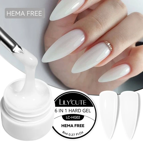 LILYCUTE 6 en 1 Gel de extensión esmalte de uñas acrílico construir Gel duro remojo Gel de refuerzo autonivelante para uñas sin HEMA