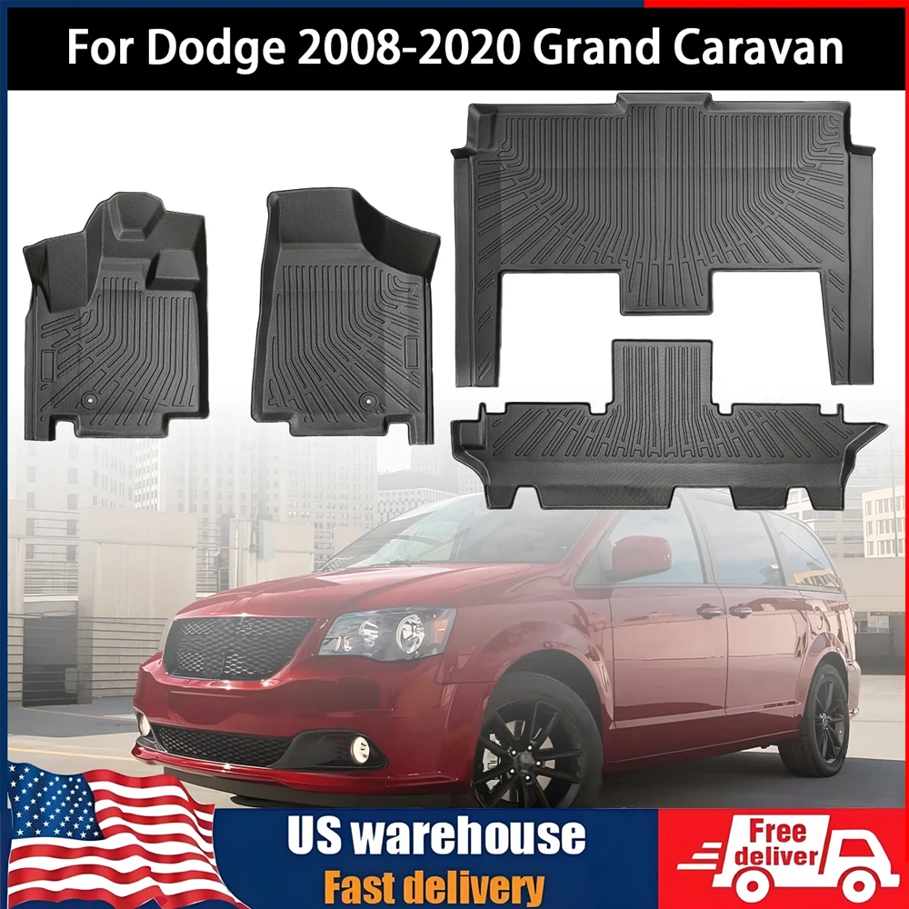 

4PCS Car All Weather Front Rear Liner Floor Mats Waterproof Non-slip TPE For Dodge Grand Caravan 2008-2020 Floor Mats Trunk Mat