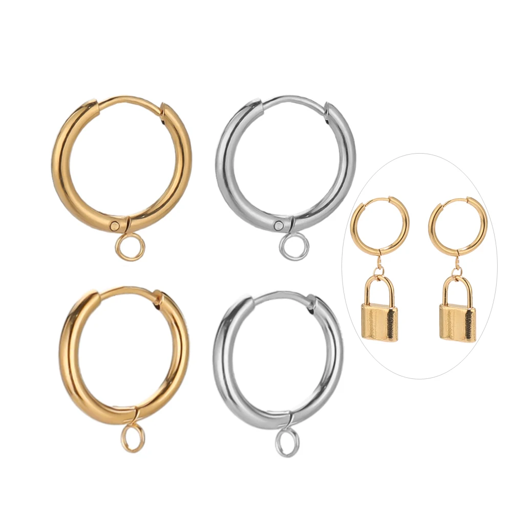 

10pcs Stainless Steel Gold Plated Huggie Earrings Hooks with Loop Ear Post Jump Ring for DIY Jewelry Making Findings Accessories