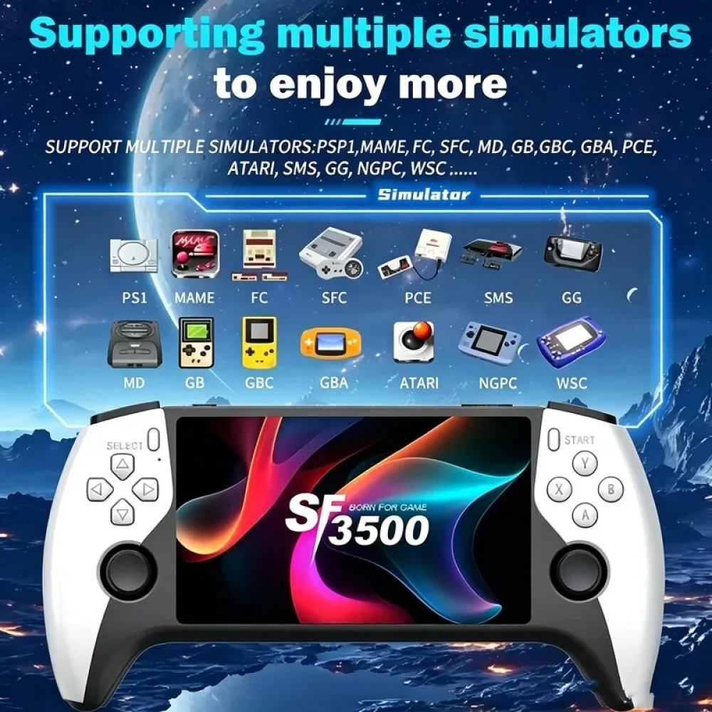 SF3500 5 inch Handheld Game Console for PS1 GBA SNES MAME Retro Emulator FHD Portable Gaming Machine Christmas Gift Q21 500+game