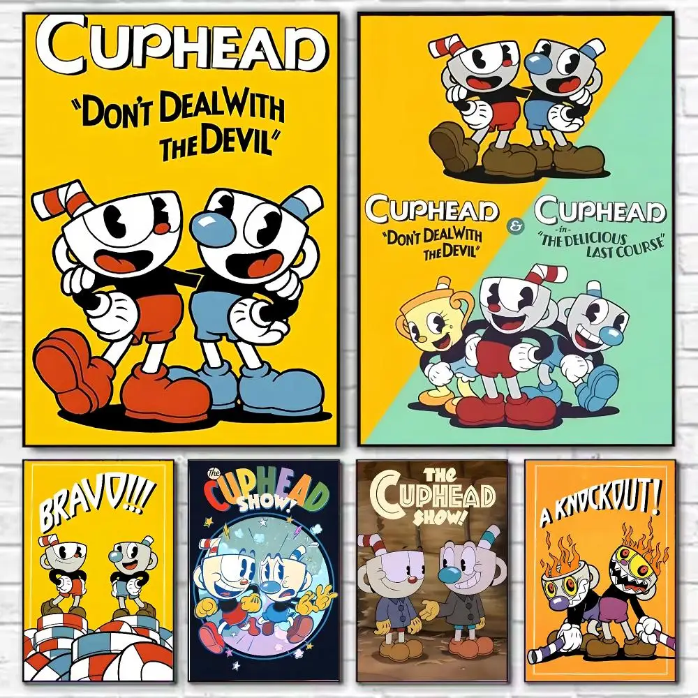 Póster de Cuphead, arte en alta definición, decoración de pared, resistente al agua, ideal para el hogar, para la sala de estar, el dormitorio o un café, un regalo elegante.