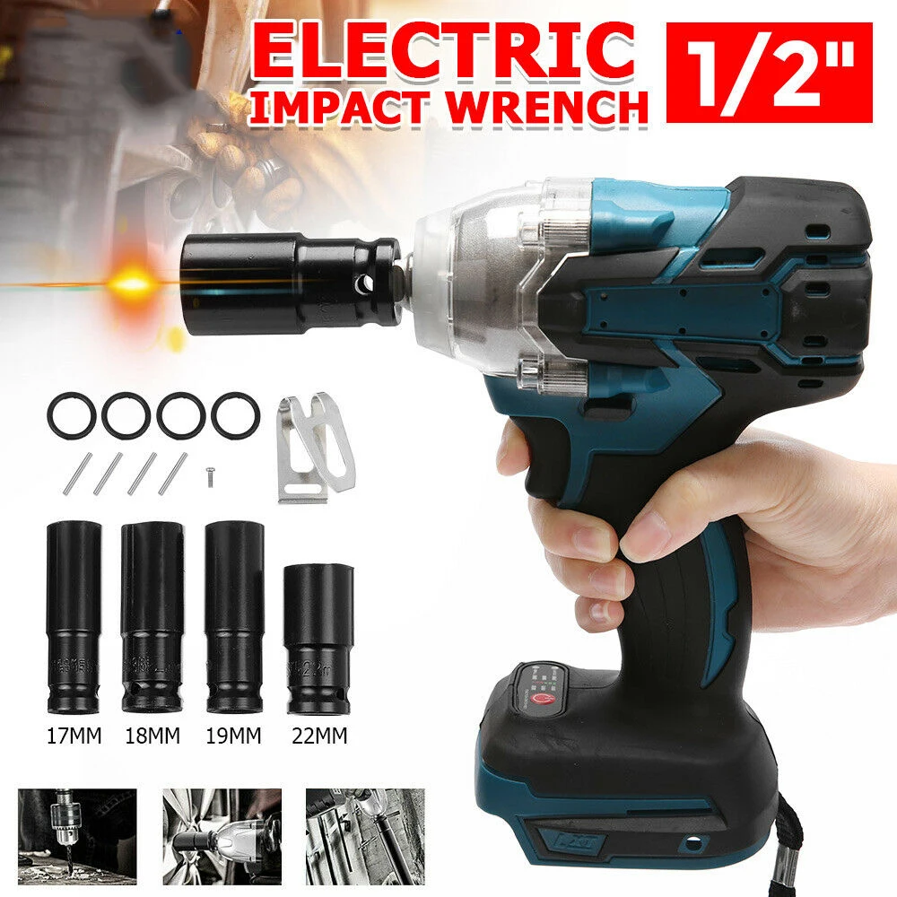 

Electric Impact Wrench Rattle Gun 18V 520N.m Screwdriver Speed Cordless Power Tool With 4pcs Impart Socket For Makita Battery