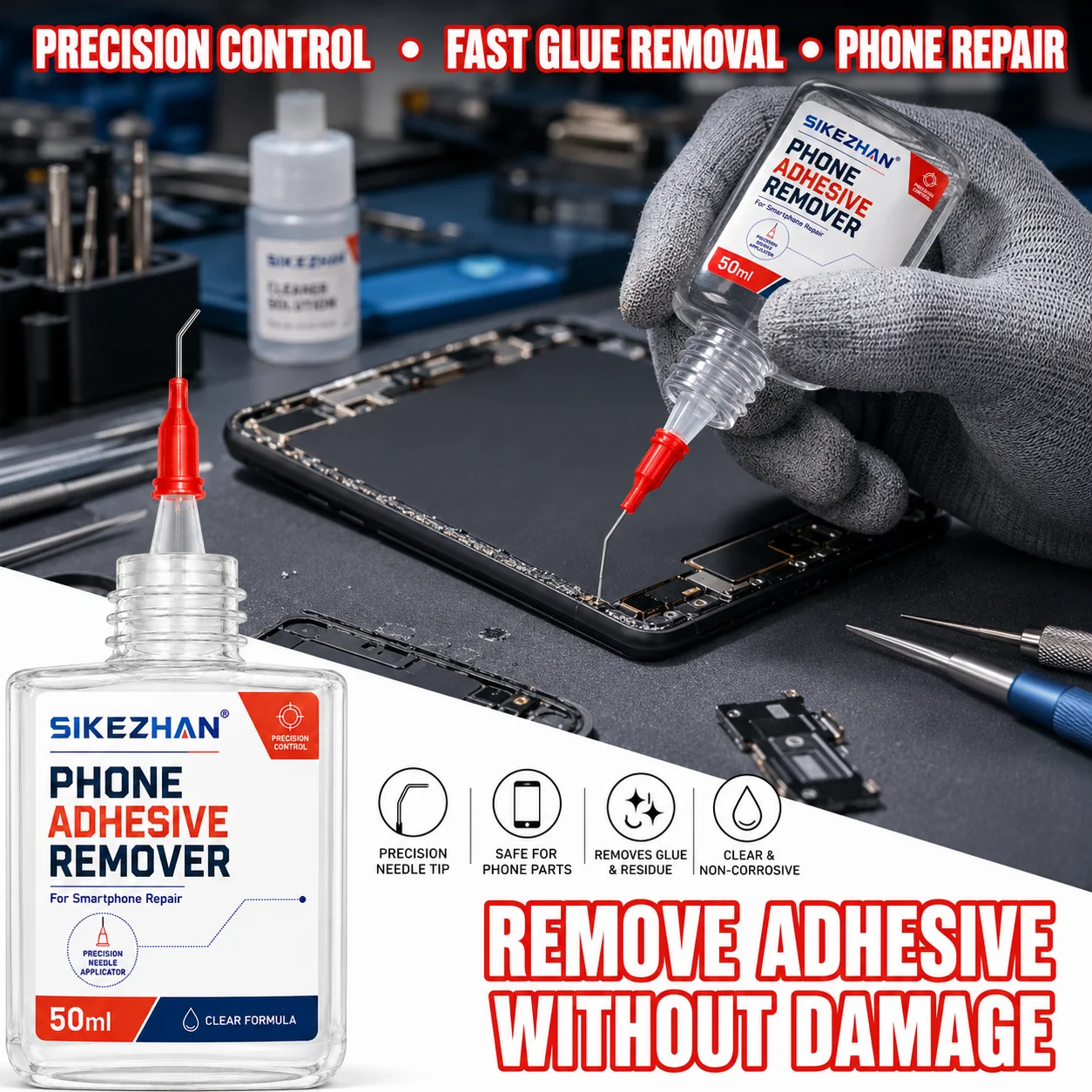 Electronics Glue Remover Degreaser—Screen Frame, Back Glue, Foam Tape, Thermal Conductive Paste Cleaner; Quick-Dry, Low-Odor