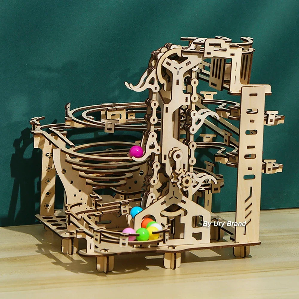 3D Wooden Puzzle Mechanical Track DIY Science Physics Maze Ball Model Kits Assembly Toy For Teens Adult Kids Birthday Xmas Gift