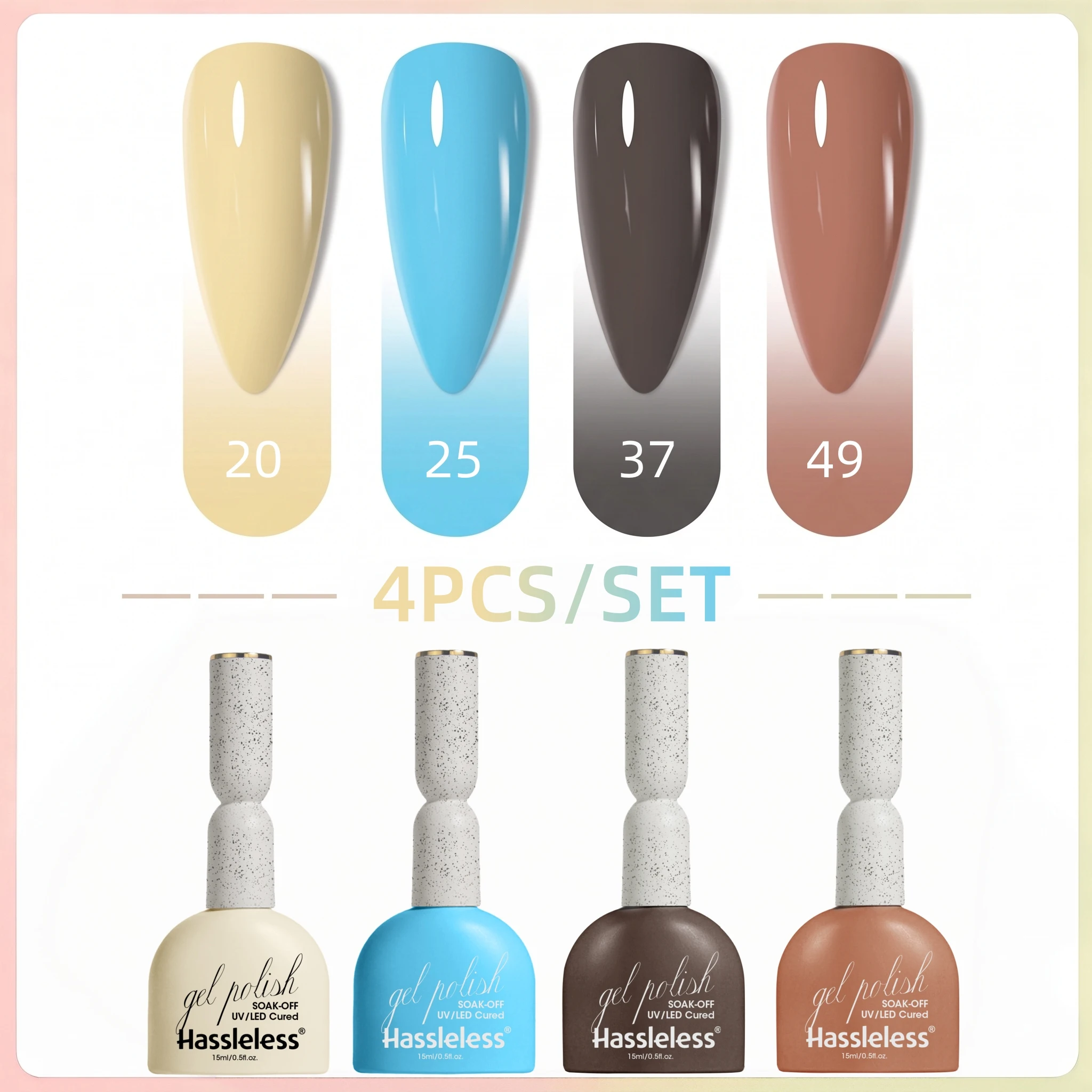 Hassleless 4Pcs Four-Season Versatile Nail Gel Polish Set, Shiny and Lustrous, Semi-Permanent Nail Gel, Women's Nail Art Tools, Fashionable Nail Art, Nail Salon DIY Supplies, Women's Gift