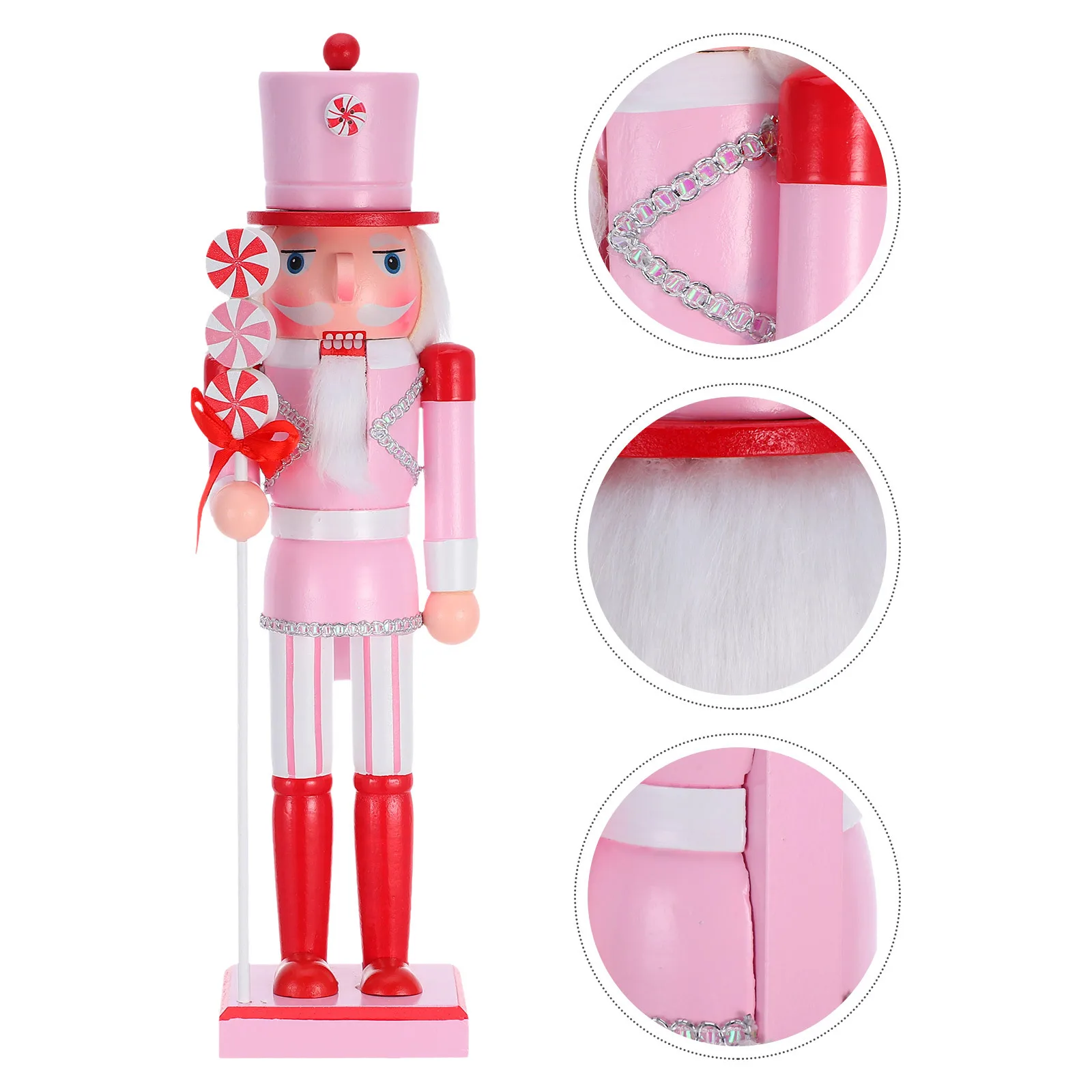 

Pink Candy Themed Wooden Nutcracker Christmas Nutcracker Decoration Tabletop Holiday Ornament Candy Cane Wooden Nutcrackers