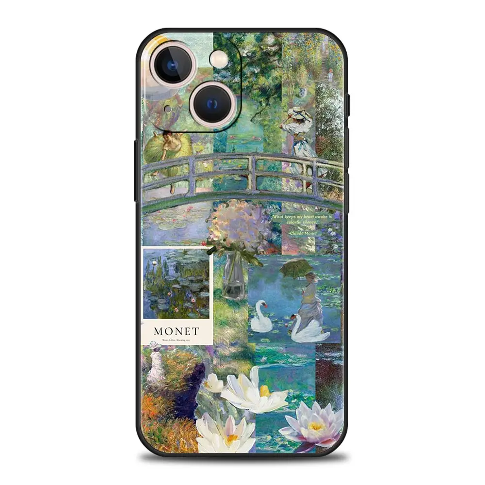 Luxury Phone Case For Apple iPhone 11 15 14 Pro MAX 12 13 7 8 Plus X XR XS MAX SE Silicone Black Cover Funda Claude Monet Art