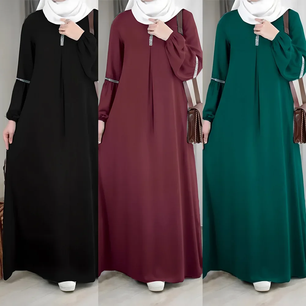 Fashionable Long Sleeve Abaya Dress Casual Sequins Sun Dress Women's Clothing Middle East Saudi Arabia Style