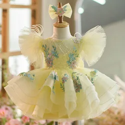Girl's Flower Lolita Princess Dress 1-12 Years Old Fashionable Hollow Bow Pong Skirt Carnival Birthday Banquet Performance Costu