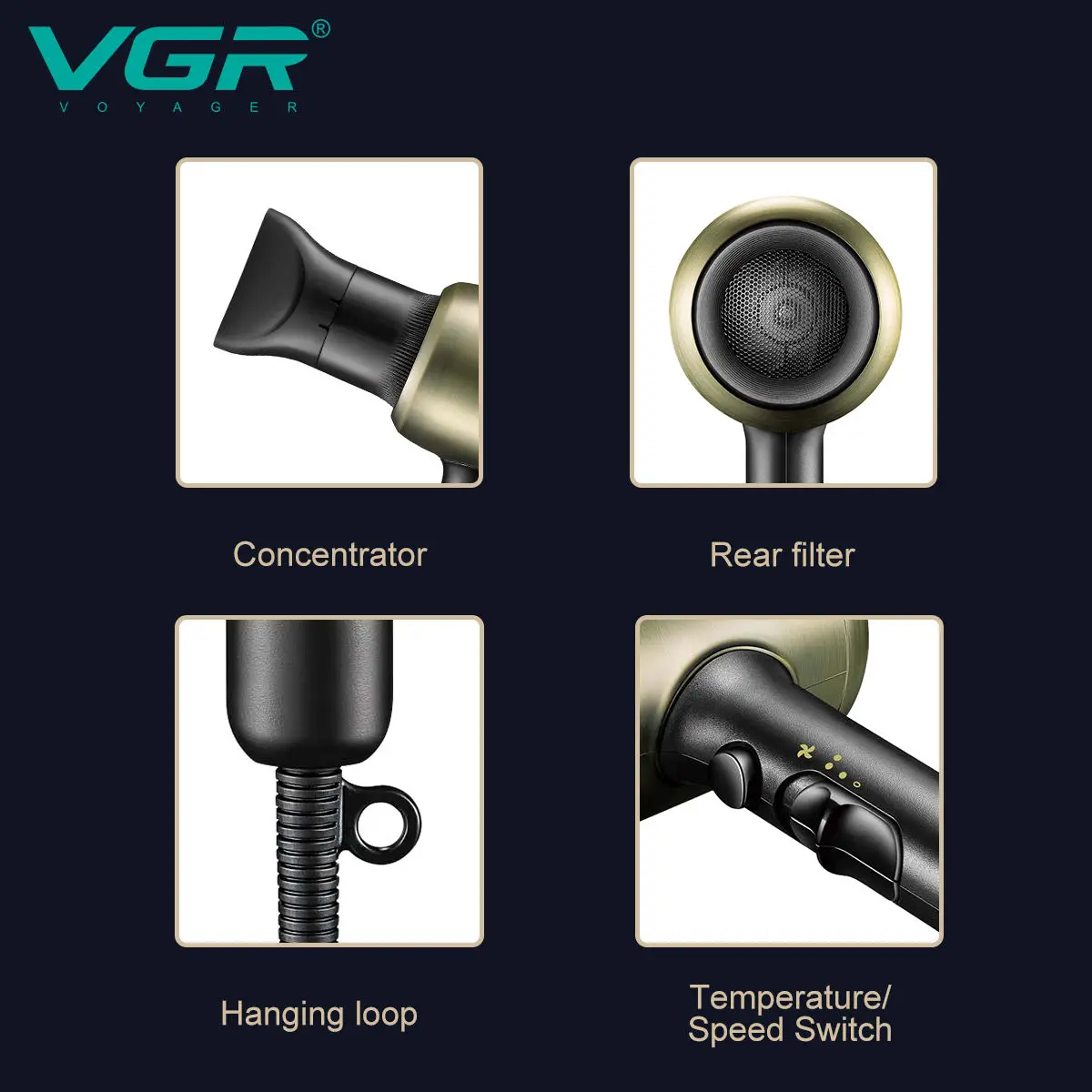 VGR New Design 1800-2200W Powerful Electric High Speed Salon Professional Hair Dryer