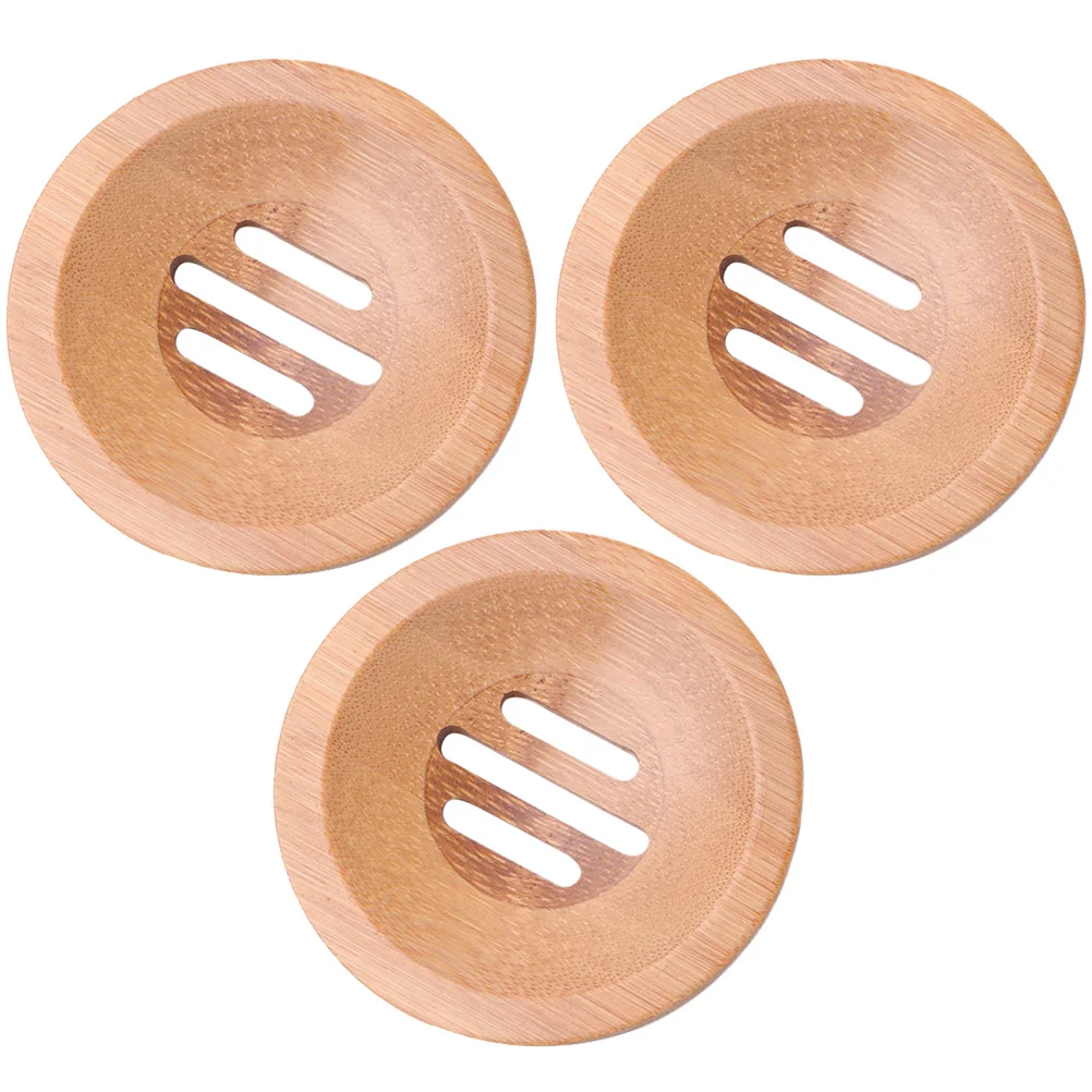 

3pcs Bamboo Soap Dish Round Hollow Design Soap Holder For Bathroom Kitchen Shower Drying Box Storage Container Tray