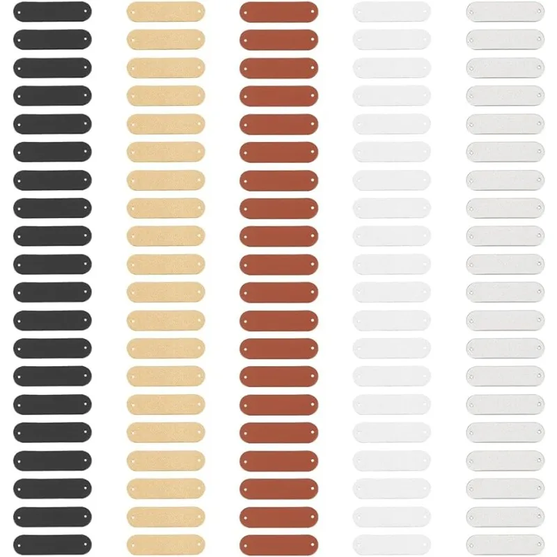 

100pcs PU Leather Label Tags 5 Colors Blank Leather Tags Button with Holes Personalized Sew on Decoration Tags Marks DIY