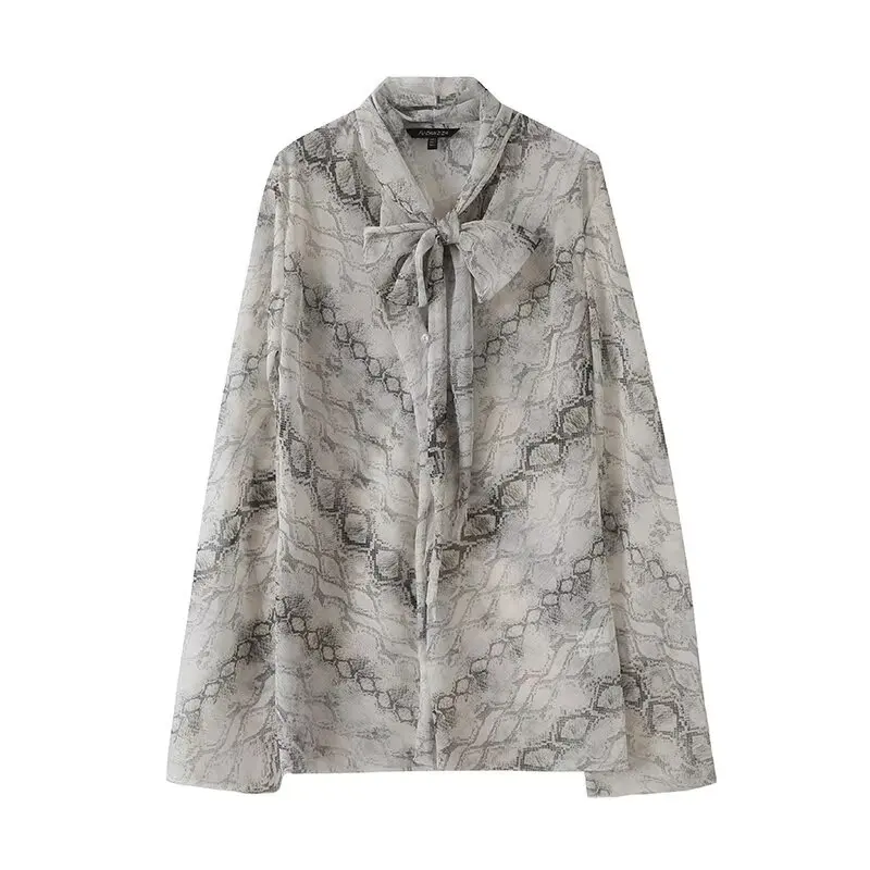 Primavera 2025 Sciarpa da donna leggera semitrasparente con stampa serpente Colletto lungo Sve irt Vestibilità ampia Lunghezza regolare Premium...