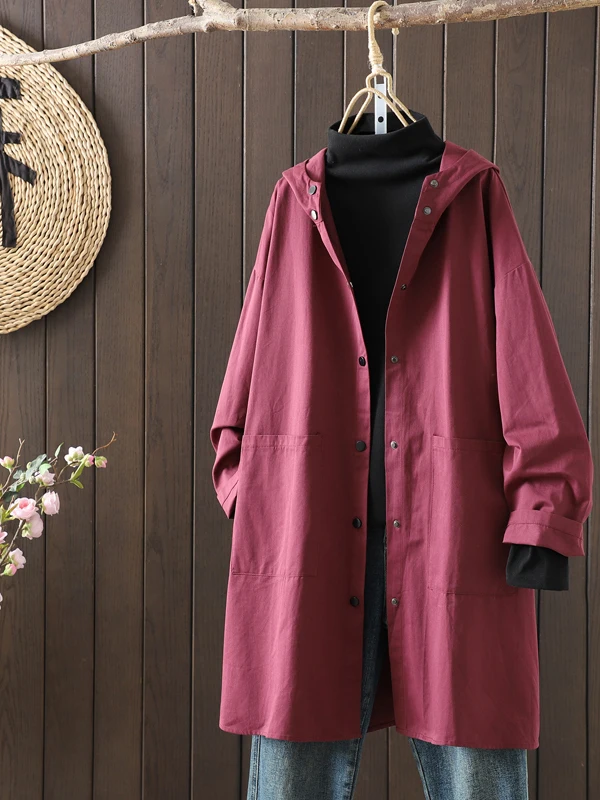 

Женская ветровка больших размеров с капюшоном, свободного кроя, средней длины, с длинными рукавами, для весны и осени, верхняя одежда для мам, для повседневной носки