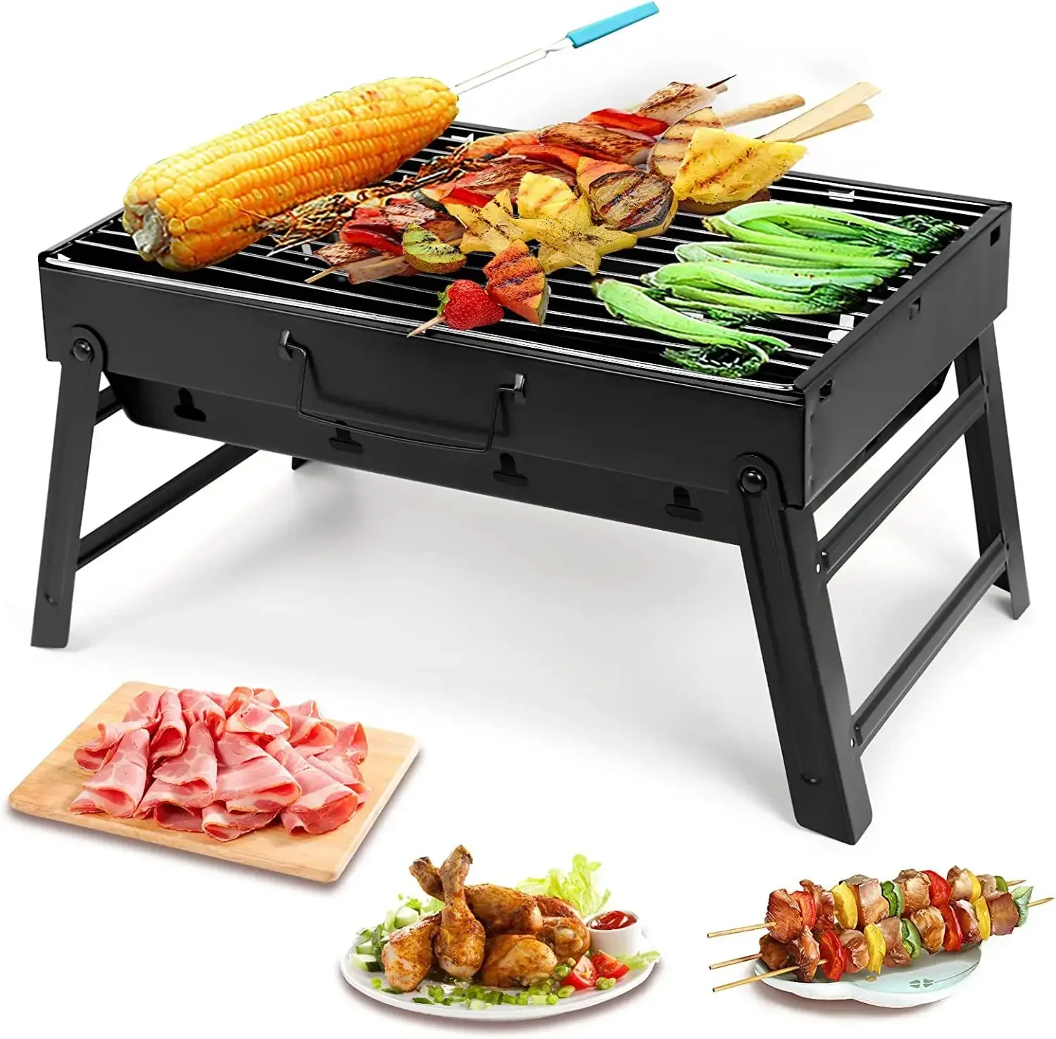 New Portable Grill BBQ Charcoal Grill Mini Grill Stainless Steel Tool Kit Outdoor Cooking Camping Picnic Beach Camping Grill