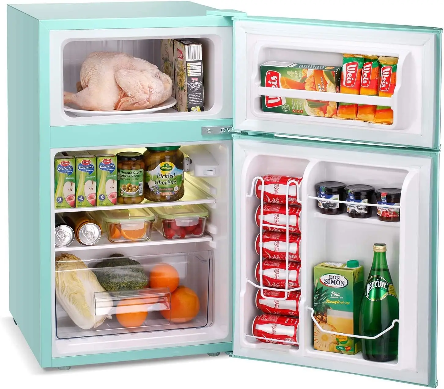 Mini Refrigerator Separate Freezer, Small Fridge Double 2-Door Adjustable