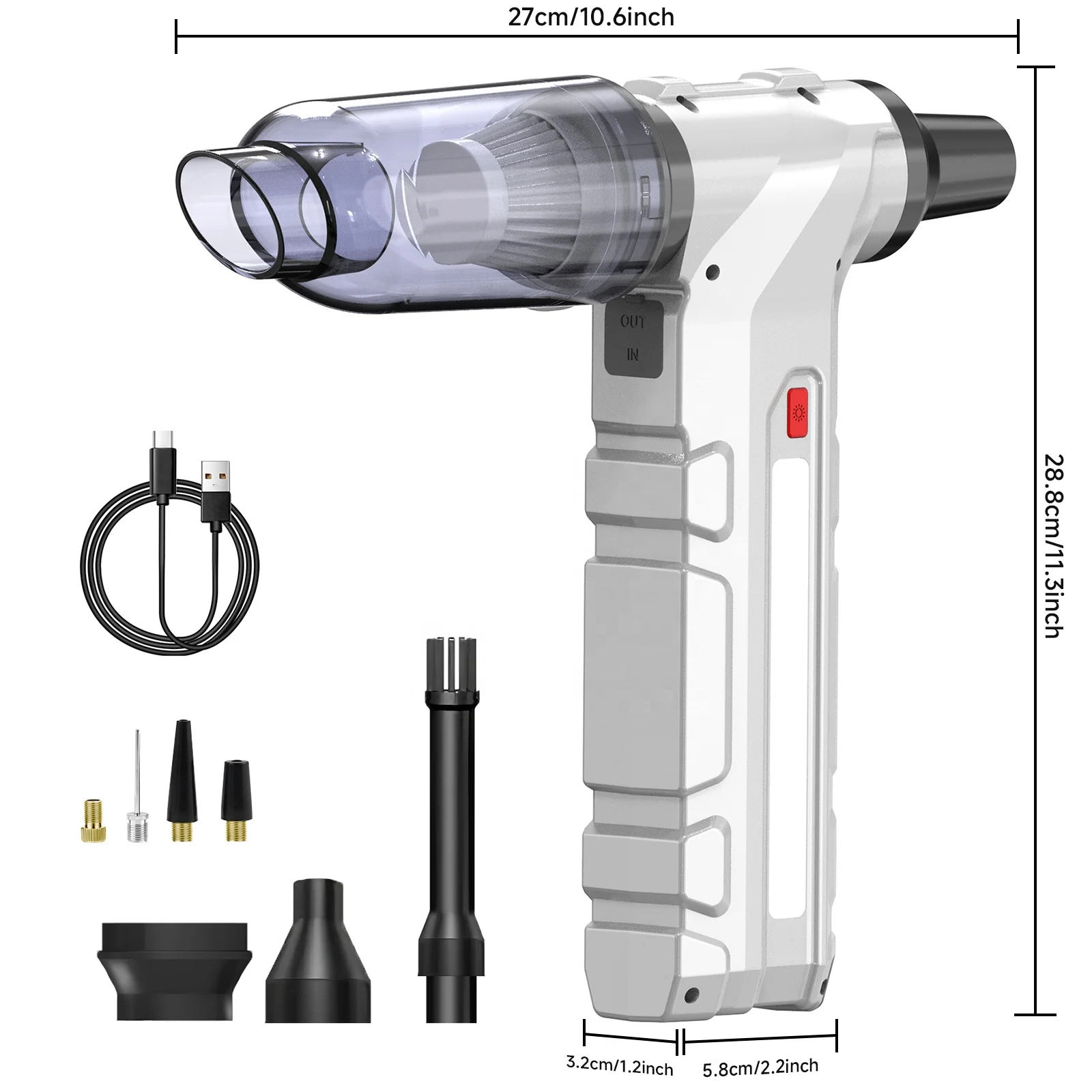 

5-in-1 Car Vacuum Cleaner Battery-Powered LED Strong Blowing Features 130000RPM Brushless 1000A 45W Handheld Power Motorcycles