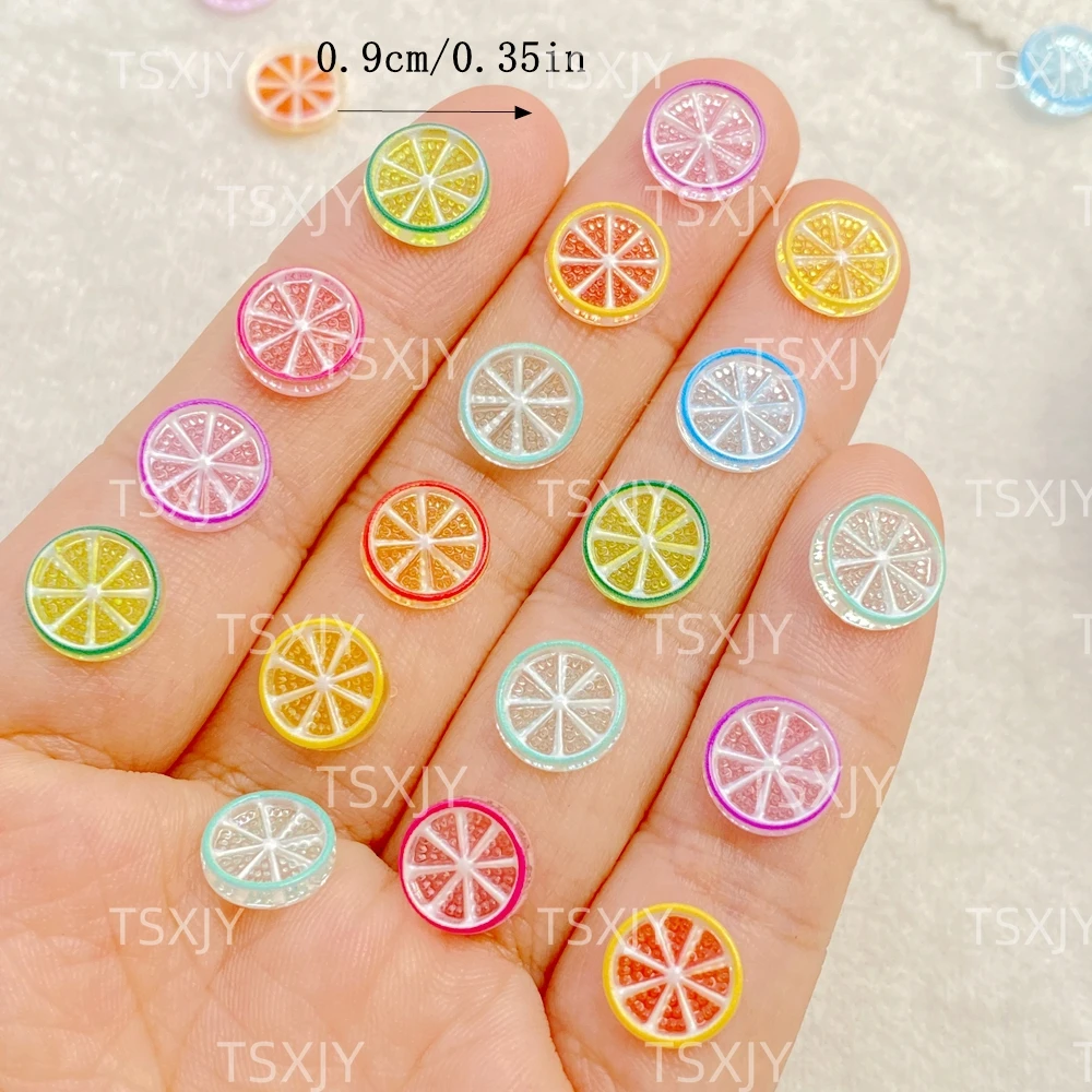 50 pçs resina mini brilhante colorido fatias de limão arte do prego parte traseira plana pedra apliques diy encantos de natal scrapbook decoração artesanato