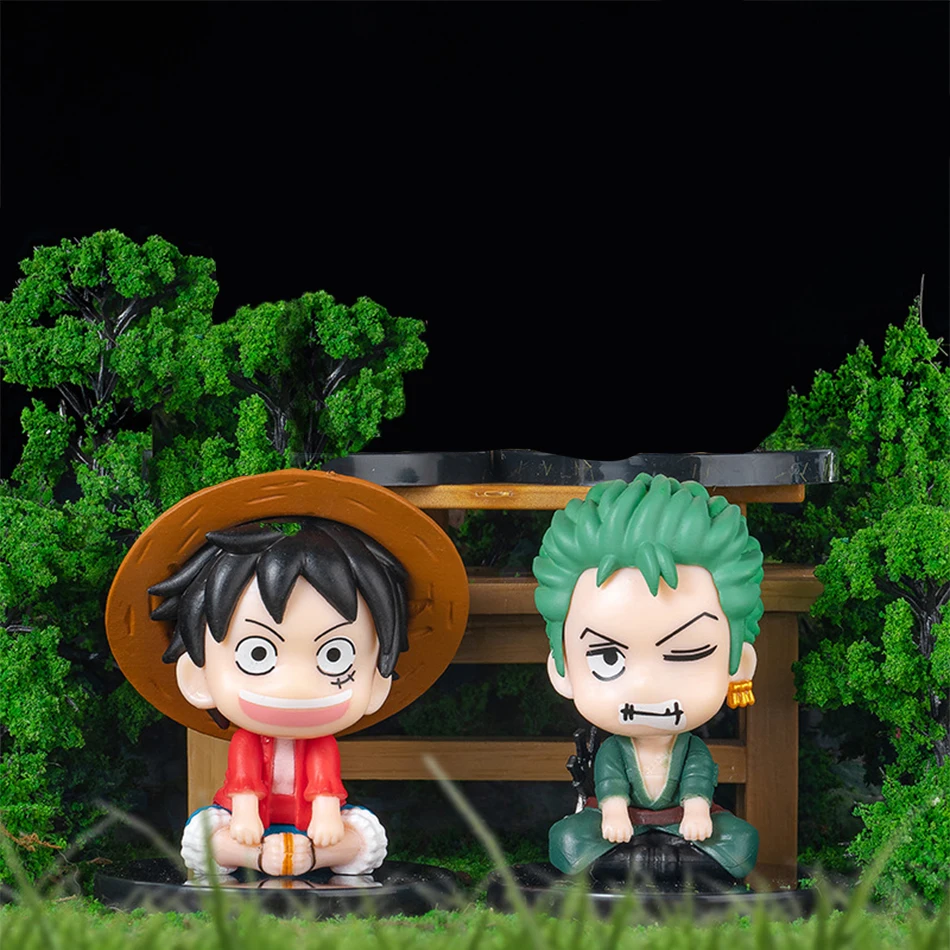 Mini figura de personaje de una pieza, postura sentada, figura de Luffy Solon, modelo de PVC, adorno, periférico de animé, juguetes para niños