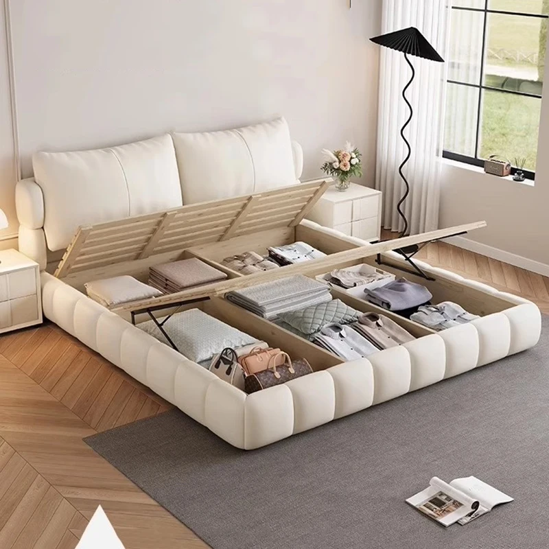 Leather Luxury Design Bed Double Girls Safe Modern European Bed Headboards Bedroom Letto Matrimoniale Lounge Suite Furniture