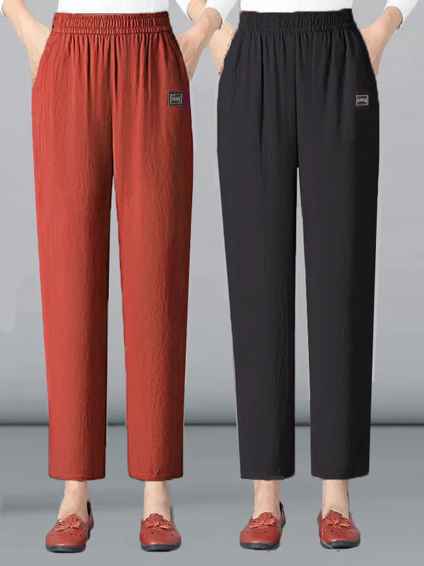 Casual Cotton Linen Pants for Women Mid-Aged And Elderly Mothers Summer 2025 Harlan Pants Korean Style High Waist Straight Leg