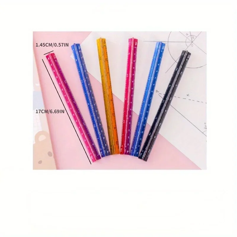 2PCS Colorful 15cm Aluminum Triangular Scale Ruler Aluminum Alloy Metal Scale Regua Ruler