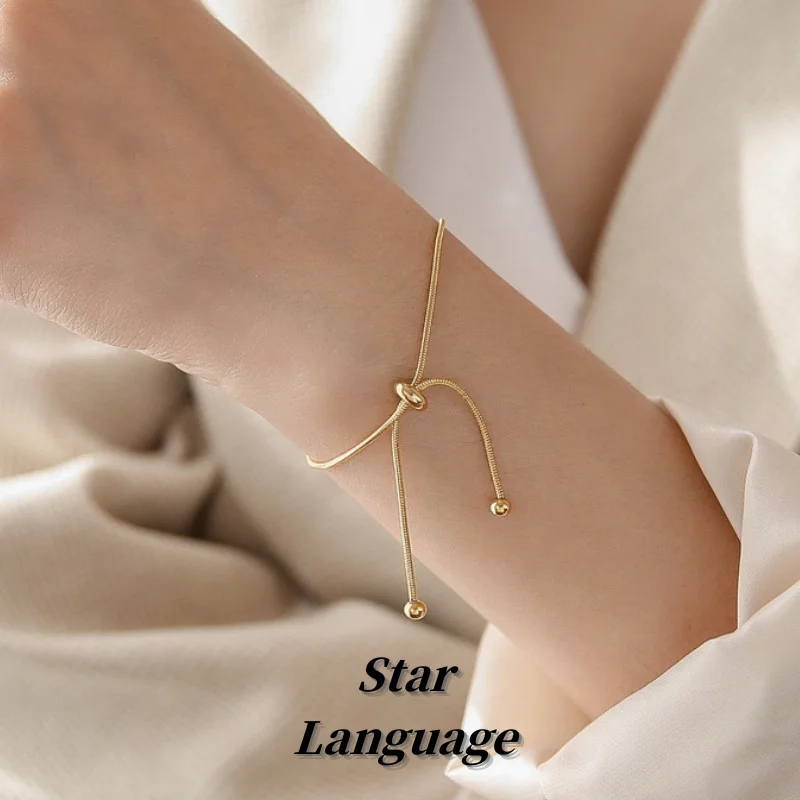 

Star Language Minimalist Pull Adjustable Snake Bone Chain Bracelet for Women Stainless Steel Gold Color Non-fading Jewelry Gifts