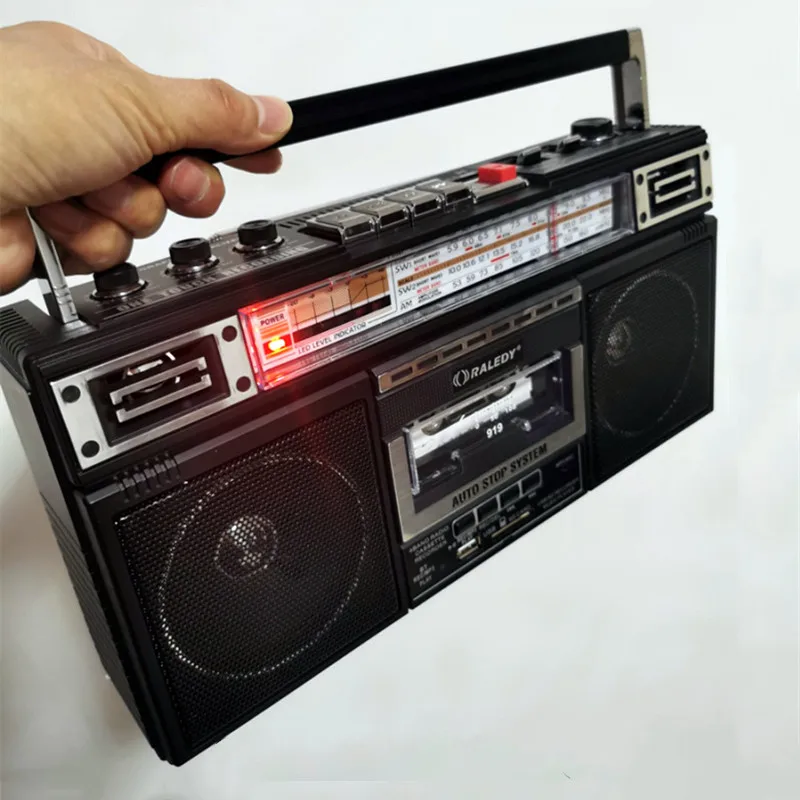 RALEDY Retro Boombox Cassette Player Portable Vintage Digital Radio AC Powered or Battery Operated Stereo AM/SW/FM Radios USB TF