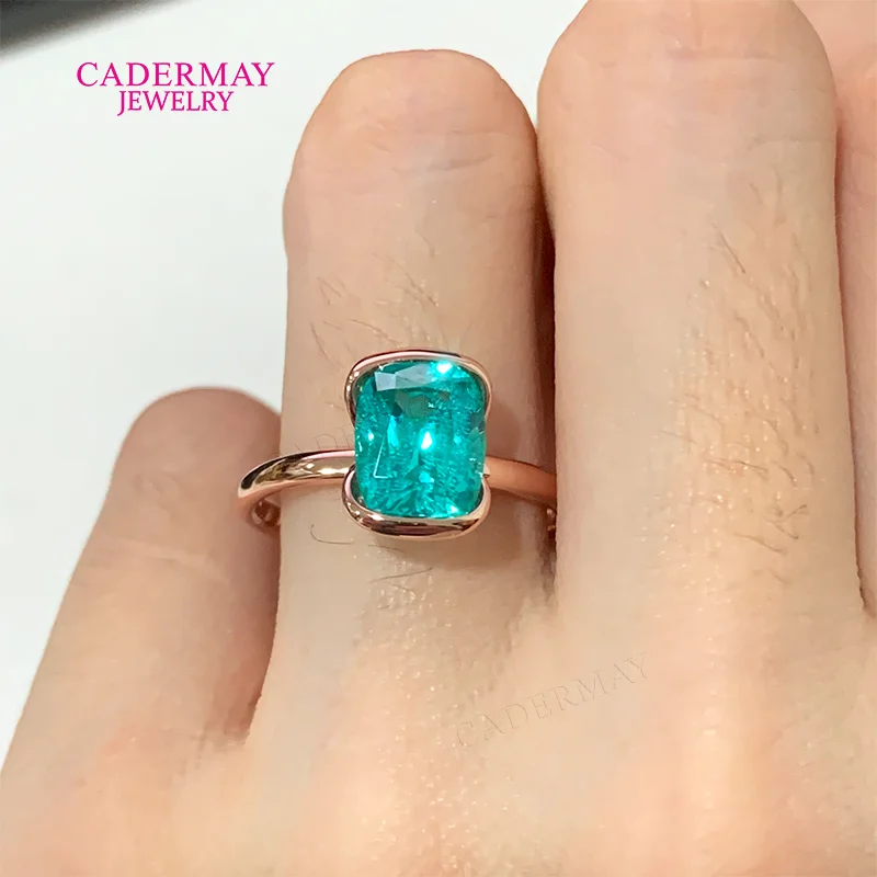 

High Quality 925 Silver Bezel Setting Paraiba Ring 7x9mm Elongated Cushion Paraiba YAG Wedding Engagement Rings For Women Gift