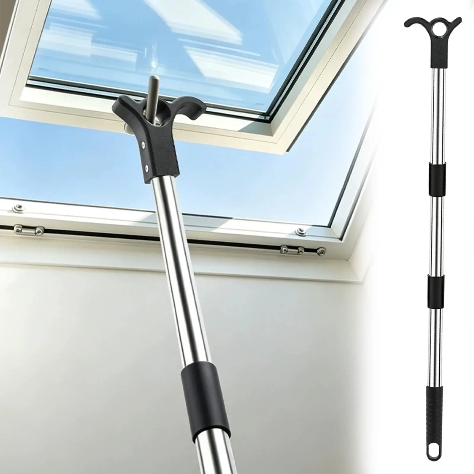 304 Stainless Steel Pole With Hook For Opening Closing High Windows Five Section Adjustable Length Design