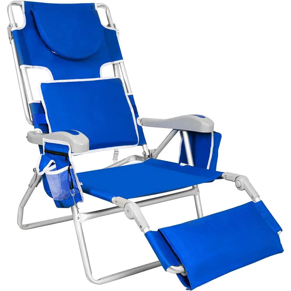 3 in 1 each Chair with ace Hole, Reclining Sun Tanning LounChair with oot Rest, Cooler ag & Cup Holder or Outdoor,Royal lue