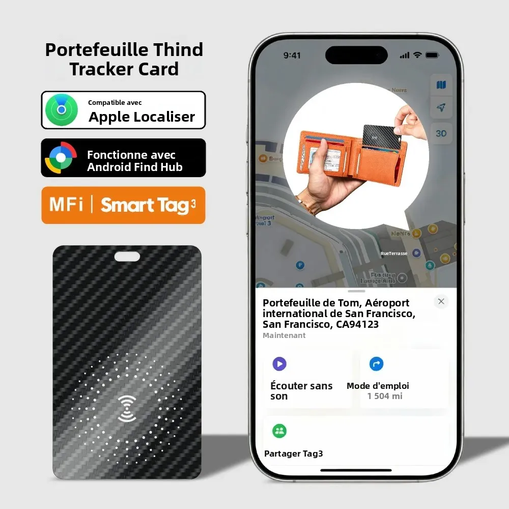 Traceur GPS pour portefeuille 2026, compatible iOS et Android, recharge sans fil, carte étanche, fonctionne avec Apple Find My et Google Find Hub